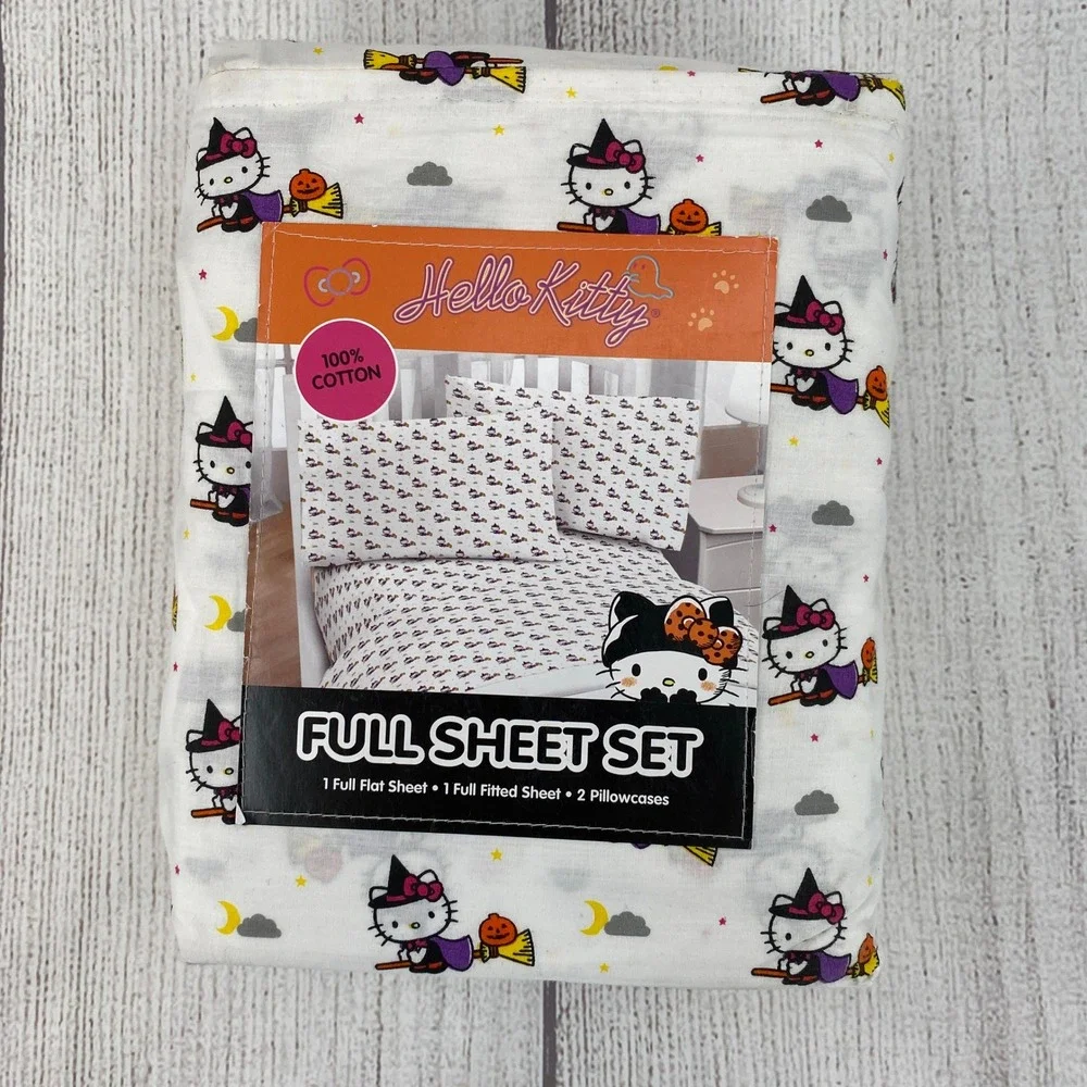 Hello Kitty Halloween Sheet Set FULL White Purple Witch Cotton Sanrio Spooky